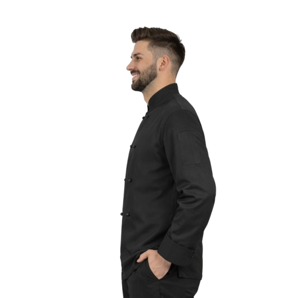 Bluza kucharska czarna męska  długi rękaw 8 guzików roz.XXL – bluza kucharska – odzież gastronomiczna dla kucharzy - inne ujęcie